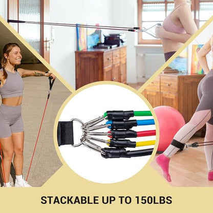 POWERT Resistance Bands Set (11pcs), Workout Bands with Handles, Door Anchor, Ankle Straps and Carry Bag, Exercise Bands, Portable Set, Good for Home Gym Fitness,Sports, Physical Therapy