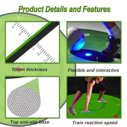 Smart Soccer Training Mat with 7 Lights, 2 in 1 Football Footstep Training Mat Improve Strength Agility Coordination, Indoor Outdoor Football Assist Carpet with 7 Modes for Kids Adults Fitness