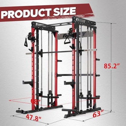 RitFit M1 Pro Smith Machine Cable Crossover Power Cage Home Gym - color: RED, size: M1