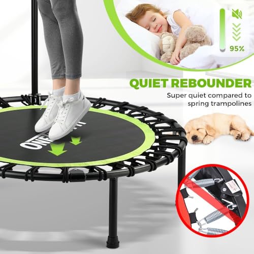 ONETWOFIT Foldable Rebounder Trampoline for Adults, 40/45” Mini Fitness Trampoline W/Adjustable Foam Handle Bungees, Quiet Exercise Trampoline for Personal Indoor Workout - size: 40inch