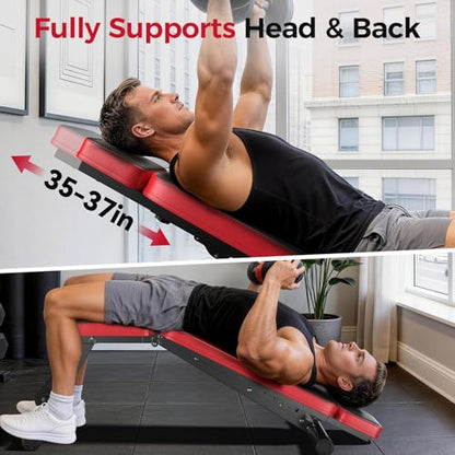 Adjustable Weight Bench up to 6.5'', Dual-Support Workout Bench & 10 Backrests for Chest Shoulders Arms for Home Gym, 660LBS Capacity but Compact and Foldable Strength Bench Apartment Room