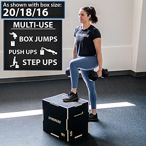 Synergee 3 in 1 Non-Slip Plyometric Box for Jump Training and Conditioning. Wooden Plyo and Soft Plyo Box All In One Jump Trainer. Sizes 20/18/16, 16/14/12 - color: Non-Slip - 20/18/16