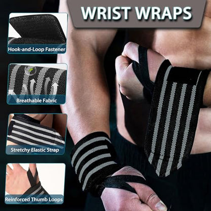 Wrist Wraps 18" Thumb Loop Straps for Powerlifting & Bench Press - color: Gray