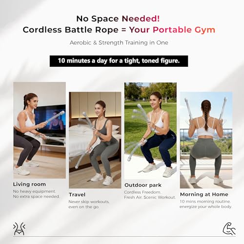 2026 Adjustable Cordless Battle Ropes for Home Gym - Heavy Duty Portable Ropeless Training Rope with Variable Resistance, Low-Impact Workout Equipment for Men and Women,Grey