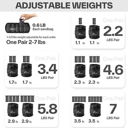 Sportneer Adjustable Ankle Weights for Women and Men 7 lbs/Pair Adjustable Leg Weights with Secure Straps, Strength Training Weighted for Yoga, Walking, Running, Aerobics, Gym, Physical Therapy - color: Black
