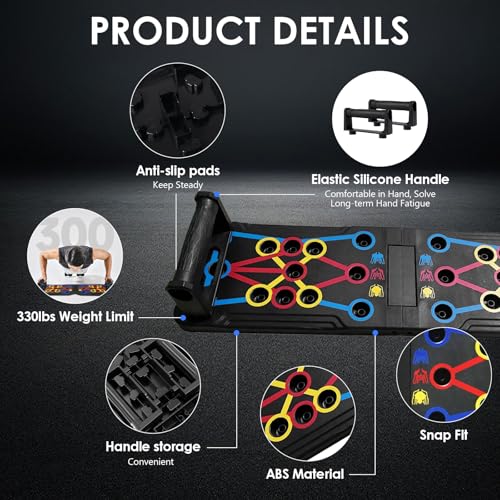 Push Up Board Fitness, Multi-Functional Pushup Training Board with Handles, Foldable Floor Chest Muscle Exercise Fitness Equipment Burn Fat Push Up Bar for Strength Training, Chest, Arms & Core