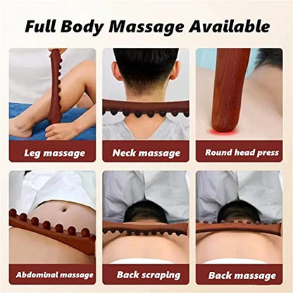 Body Back Wood Therapy Curved Roller,8 Beads Lymphatic Drainage and Cellulite Massage Stick Tool,Wooden Gua Sha Massage Tools 20.47INCH - color: Style a Primary Color