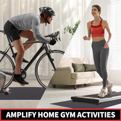 Treadmill Mat, 7'x3'/6'x3'/6'x2.5'/5.6'x2'/4'x2', 6mm Thick Exercise Equipment Gym Mat for Hardwood FloorCarpet, Compatible with Peloton Bike, Indoor Spin Bike, Elliptical - color: 72"x36"x6mm-black