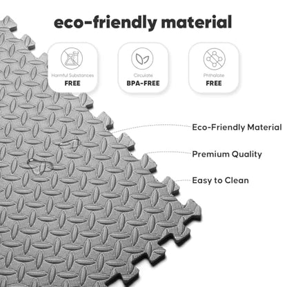 Home Gym Mat, Puzzle Exercise Mat, EVA Interlocking Foam Floor Tiles for Home Workout Equipment and Kids' Play Areas - Grey, 24 in x 24 in x ½ in - 16 Tiles (Grey, 16 Pack, 64 SQ FT)