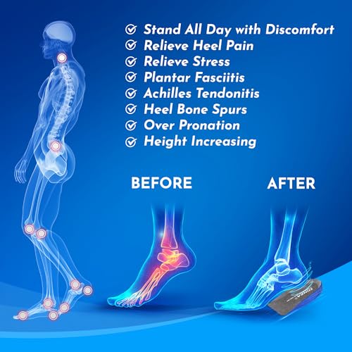 SIIHEA 1/2 inch Heel Pads Cushions for Shock Absorption, Heel Lifts Inserts Supports for Plantar Fasciitis, Spur Relief, Shoe Lifts Cups for Achilles Tendonitis, Height Increase (Medium,1Pair)