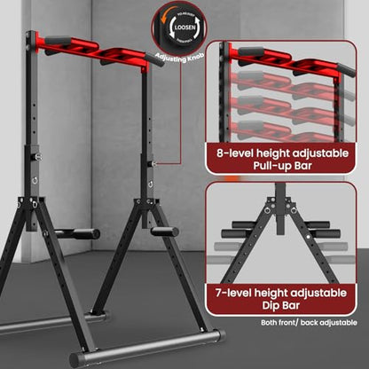 Power Tower Pull Up Dip Station Foldable, Pull Up Bar Station Adjustable, Multi-Function Home Gym, Strength Training Fitness Equipment, Triangular Design, for Home Outdoor - color: Black, Red-Multifunction Bar
