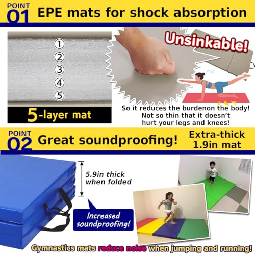 KaRaDaStyle Gymnastics Mat Folding Stretch Mats 71"x31"x2" Exercise Muscle Training Children Play Horizontal Bar Mat Yoga Sports Soundproof Home Use - color: Beige/3-fold