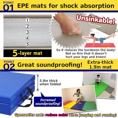 KaRaDaStyle Gymnastics Mat Folding Stretch Mats 71"x31"x2" Exercise Muscle Training Children Play Horizontal Bar Mat Yoga Sports Soundproof Home Use - color: Beige/3-fold