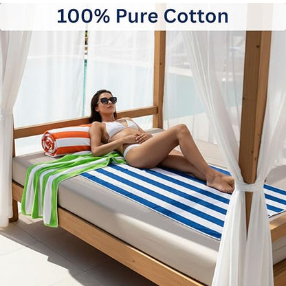 Beach Towels 6 Pack Large 30x60-100% Cotton Beach & Pool Towels Bulk Cabana Stripe - Quick Dry Bath Towel Set for Swim, Beach Essentials, Bathroom, Hot Tub, Yoga, Hotel & Airbnb Guests - color: Green, Purple, Turquoise, Orange, Royal Blue, Pink