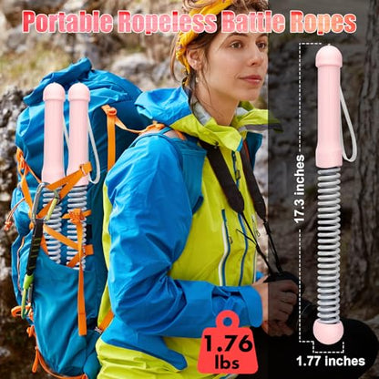 Upgrade Weighted Ropeless Battle Ropes, 2PCS Cordless Battle Rope for Home Gym, HIIT, Strength, Quiet Portable Training Rope, Workout Ropes Versatile Fitness Equipment for Men Women (Pink)