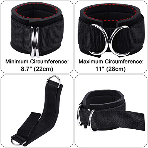 1 Pair of Fitness Ankle Straps for Cable Machine - Double D-Ring, Adjustable Comfort fit Neoprene - for Men and Women - color: Black