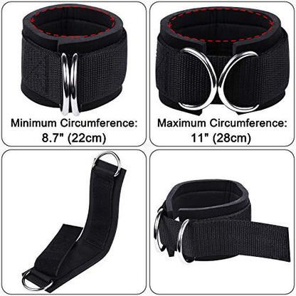 1 Pair of Fitness Ankle Straps for Cable Machine - Double D-Ring, Adjustable Comfort fit Neoprene - for Men and Women - color: Black