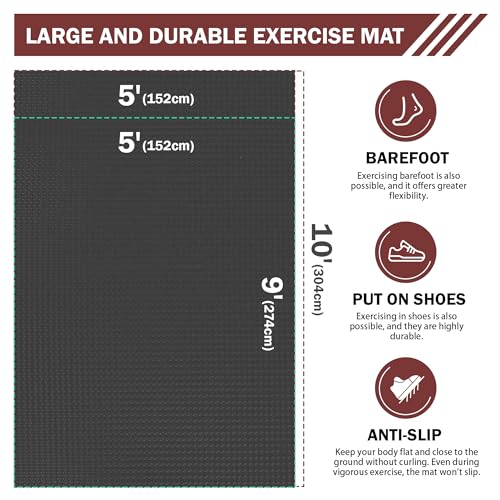 Stepwaver Extra Large Exercise Mat, 6'x4'/ 7'x5'/ 8'x5'/ 9'x5'/10'x5' (6mm) - size: 10'×5'×0.25"
