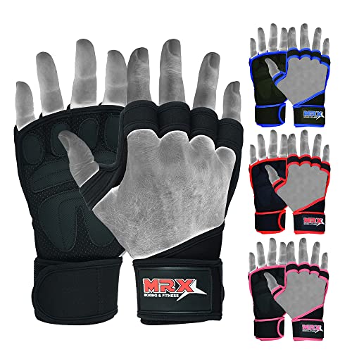 MRX BOXING & FITNESS Workout Gloves for Men and Women Ventilated Weight Lifting Gloves with Wrist Wraps Sticky Palm Protection with Extra Grip Gym Gloves for Exercise Pull Ups, Cross Training
