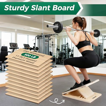 Slant Board for Calf Stretching, Wooden Slant Boards for Exercise, 300 Lbs Weight Capacity Squat Wedge, Premium Calf Stretcher, Physical Therapy Equipment for Rehab & Strength Training