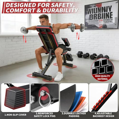 Adjustable Weight Bench, Foldable Workout Bench Press, 800LBS Weight Benches for Home Gym, Workout Equipment with Preacher Curl & Leg Extension, Incline Decline Flat Bench for Full Body Exercise & Fitness Equipment