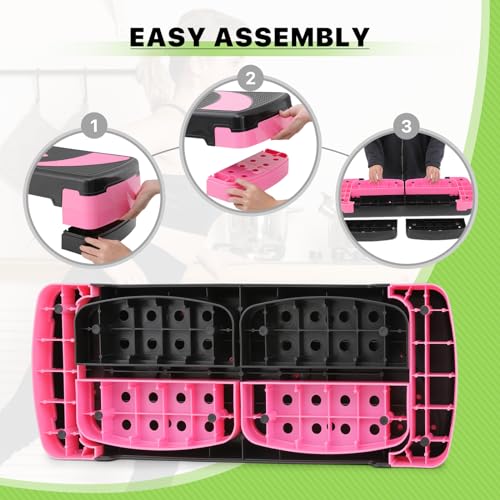 Aerobics Stepper Platform for Exercise Adjustable Compact Workout Step for Cardio, Core and Strength Training