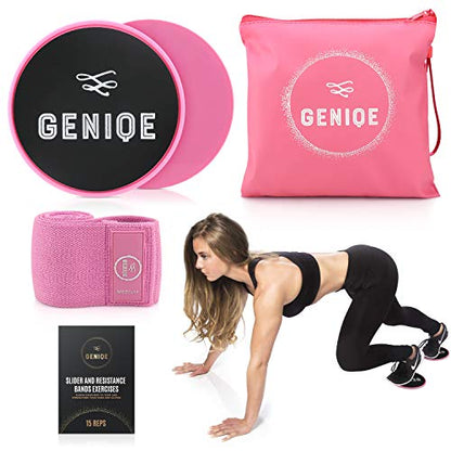 Core Sliders and Medium Resistance Fabric Band Set (2 Workout Sliders, 1 Hip Band) Premium Strength Slides and Durable Fitness for Butt, Abs, Legs, Thighs, Hips, Shoulders, Arms, Back