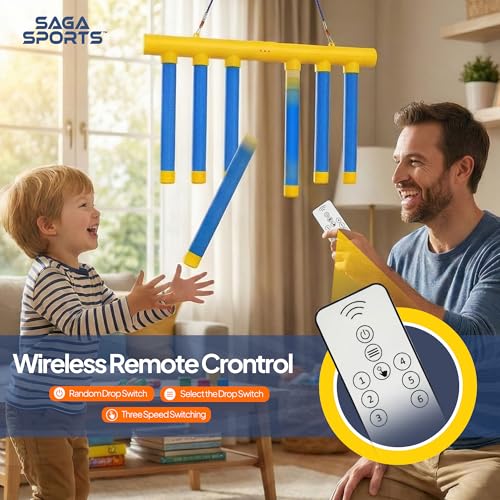 Reflex Drop Stick Game - Hand Eye Coordination Training Toy - Reaction Time Training Challenge with Remote and 3 Adjustable Speed Modes for Kids and Adults - Catch Falling Sticks Reflex Trainer Game