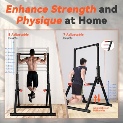 Power Tower Pull Up Dip Station Foldable, Pull Up Bar Station Adjustable, Multi-Function Home Gym, Strength Training Fitness Equipment, Triangular Design, for Home Outdoor - color: Black