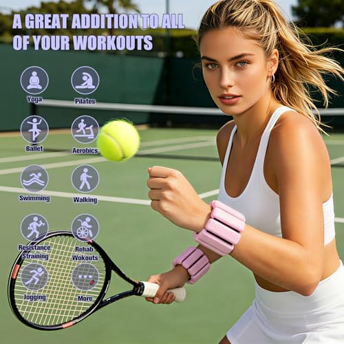 Wrist Weights Set of 2, Ankle Weights for Women Men, Adjustable Wrist Weighted Bracelet forHome, Gym, Yoga, Dance, Pilates, Pool Exercises and Jogging, 2lb