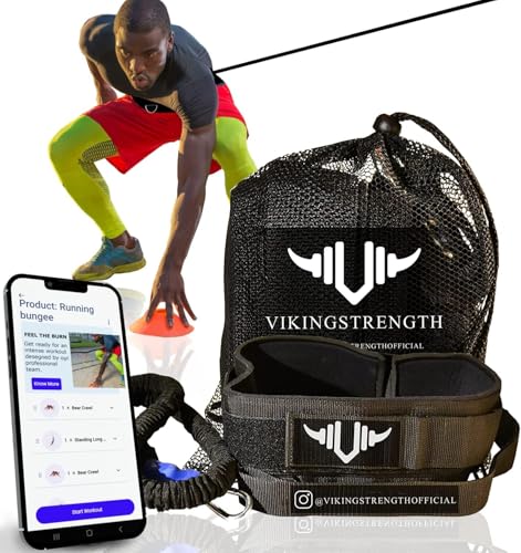 360° Resistance Running Training Bungee Band (Waist) for Speed, Fitness Agility, Speed Strength – Gym Equipment for Football, Basketball, Solo or Partner + V-Strength Workout App