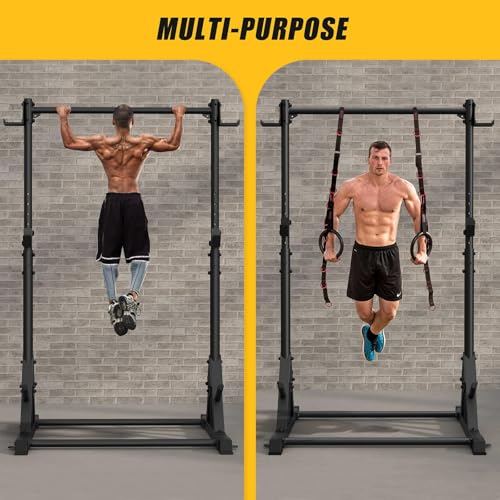 Squat Rack with Pull Up Bar, Heavy Duty 600LBS Weight Capacity Squat Rack for Home Gym, Adjustable Multi-Functional Power Racks Strength Training Fitness Equipment