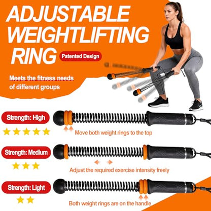Upgrade Portable Ropeless Battle Ropes - Adjustable Weights Cordless Battle Ropes for Home Gym with Training Poster - Battle Rope Sticks Exercise Equipment for Low-Impact Workout, HIIT & Cardio