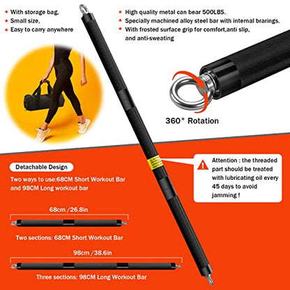Portable Home Gym Resistance Band Set With8 Anti-Break Bands, Detachable 500LBS Pilates Bar, Full Body Workout Equipment w/Ankle Straps & Door Anchor - style: Black