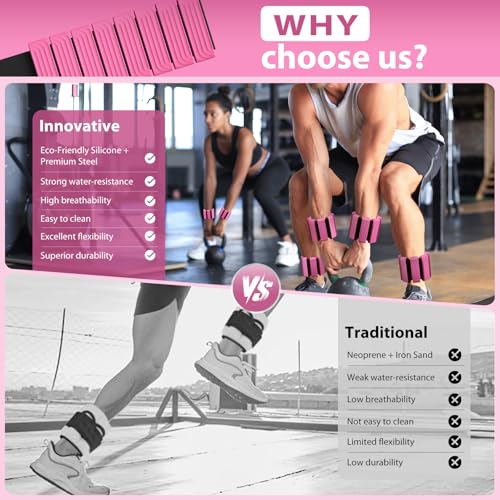 Pilates Wrist and Ankle Weights for Women - Adjustable Weighted Bangles for Men, 2 lbs Weighted Arm Bands Foot Leg Weights for Walking, Yoga, Training, Exercise, Running, Set of 2 (1LB Each) - color: Rose Red