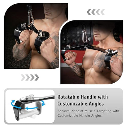 LAT Pull Down Bar Set with 360° Rotatable Handles, LAT Pulldown Attachments for Whole Back Training, Heavy-Duty Locking LAT Pulldown Bars for Home Gym Cable - color: Black