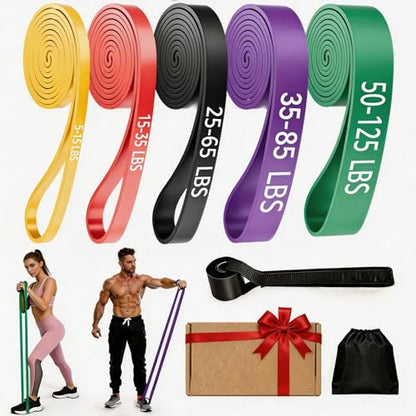 Resistance Bands, 5 Levels Exercise Bands for Men Women, Upgraded Tear Resistant Workout Band with Door Anchor,Body Stretching,Physical Therapy,Muscle Training, Pull Up Assistance Band for Working Out