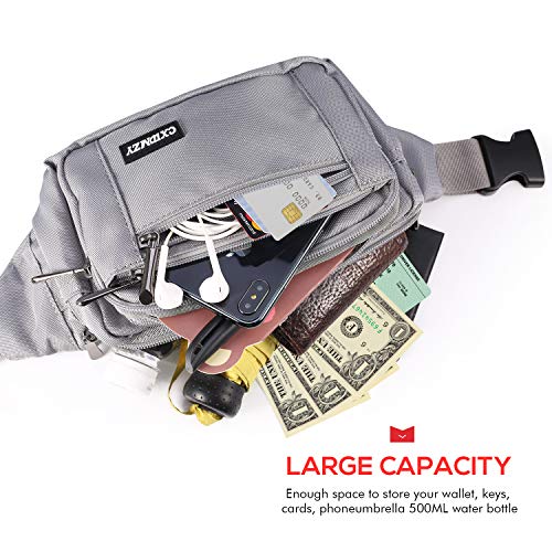 CXWMZY Fanny Packs For Women & Men Waist Pack Hip Bum Bag with Multi-Pockets Large Capacity Waterproof Casual Bum Bag for Disney Traveling Casual Cycling Running Hiking - color: Gray