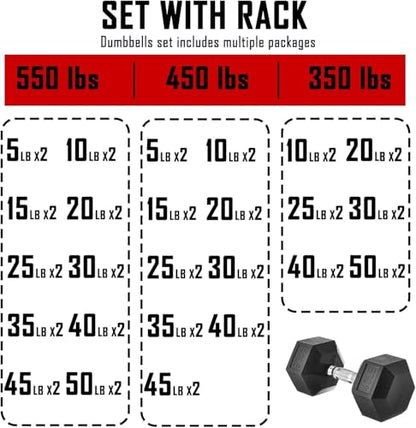 350/450/550 lbs Dumbbell Set with Rack for Women Men - Coated Rubber Hex Weights for Home Gym Weight Training, Multiple Lbs Neoprene Dumbbells with Storage Rack - Black - style: 450 lbs