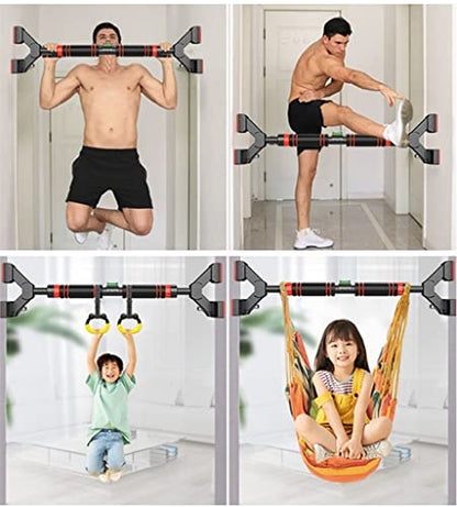 Chin Up Bar Portable Door Frame Pull-up bar, with Kids Swing and Gymnastics Ring, no Screw Wall-Mounted Steel Fitness Horizontal bar (Size : 130-160cm/51.2-63")