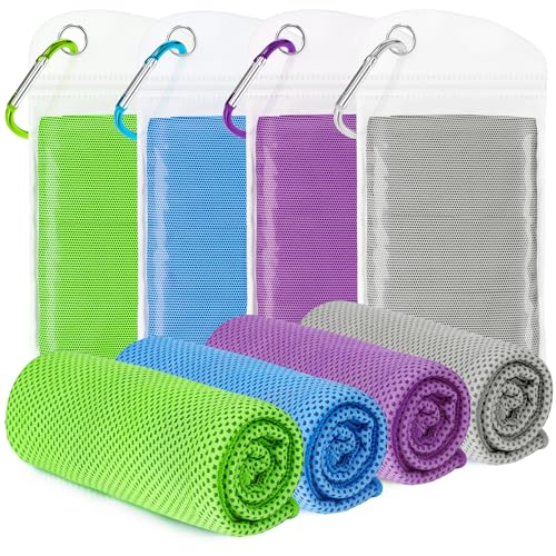 4 Pack Cooling Towels for Neck and Face(40"x12"), Cooling Neck Wraps, Ice Towel for Hot Weather, Soft Breathable Gym Towel, Cool Towel for Workout, Camping, Yoga, Sport, Running - color: Green/Blue/Purple/Gray