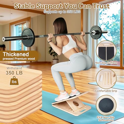 4 Pieces Slant Board with Exercise Bands, Premium Calf Stretch Board, Portable Adjustable Slant Board for Calf Stretching, 350LB Weight Capacity Calf Ankle Achilles Physical Therapy Leg Exercisers
