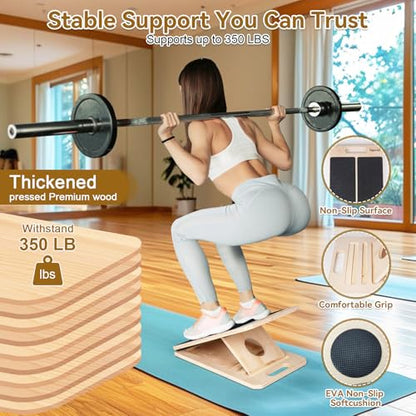 4 Pieces Slant Board with Exercise Bands, Premium Calf Stretch Board, Portable Adjustable Slant Board for Calf Stretching, 350LB Weight Capacity Calf Ankle Achilles Physical Therapy Leg Exercisers