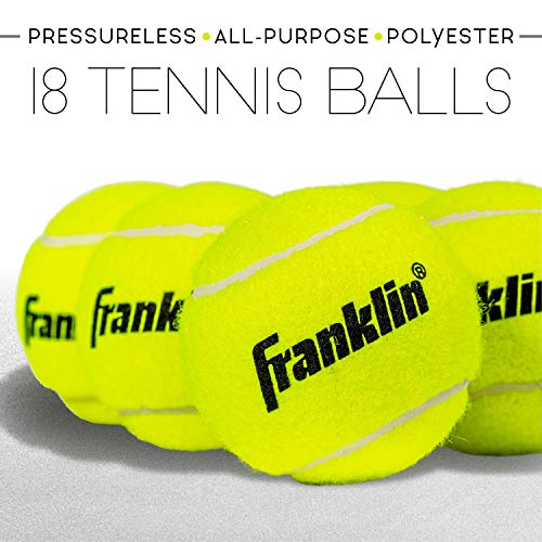 Franklin Sports Pressureless Tennis Balls - Official Size, Low Pressure - Great for Training + Practice - Low Bounce - All Court Surface - Carry Bag Included