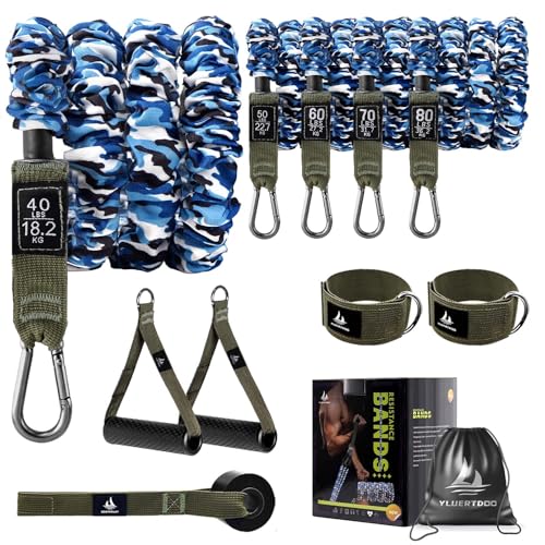 Resistance Bands, Exercise Elastic Bands Set, 40Lb To 80Lb Workout Bands with Handles Protective Sleeves Door Anchor Ankle Strap, Resistance Bands for Working Out With Handles - up to 300Lbs YLUERTDOO