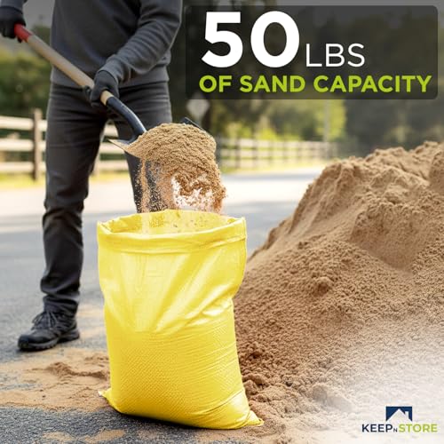 Heavy Duty Sand Bags Pack of 12, Bright Yellow Empty Sandbags with Built-In Ties, Woven Polypropylene UV Protection 1600 Hours, Fillable Bags for Flood Control, Weight, 14x26 inches, 50 Pounds Volume - size: 14"W x 26"L, style: Pack of 12