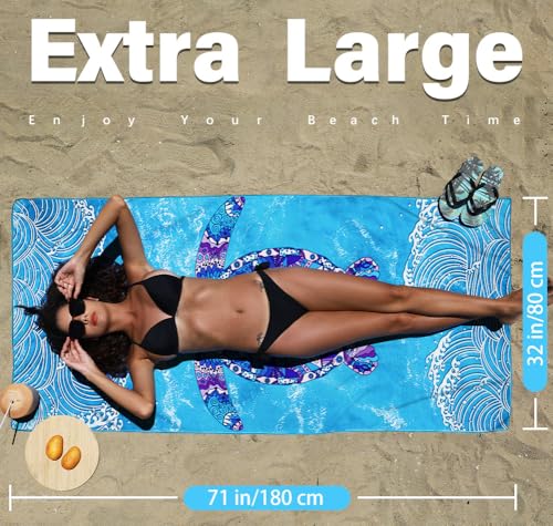 Widdonen Microfiber Beach Towel,Compact 2 Pack-71x32 Inch with Bag Travel - color: 2 Pack Turtle Blue Leaves Mo