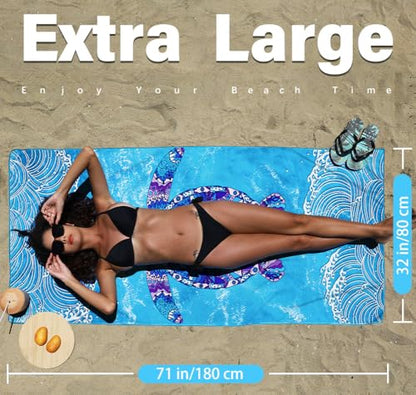 Widdonen Microfiber Beach Towel,Compact 2 Pack-71x32 Inch with Bag Travel - color: 2 Pack Turtle Blue Leaves Mo