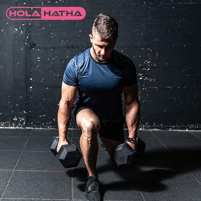 HolaHatha Hexagonal Rubber Dumbbell Weights Set, Home Gym Equipment - style: 25lb Pair