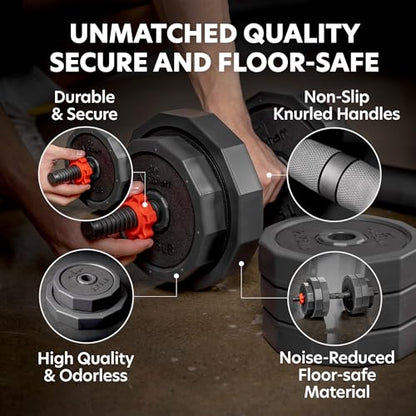 AmStaff 3-in-1 Adjustable Dumbbell, Kettlebell, Barbell Set, 2-43lbs, 12 Weight Levels, Compact Multifunctional Home Gym, Enhanced Transition, Safety Lock, Nonslip Handle